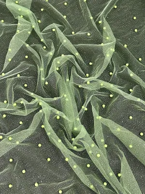 Apple Green Pearl Beaded Glittery Mesh/Tulle