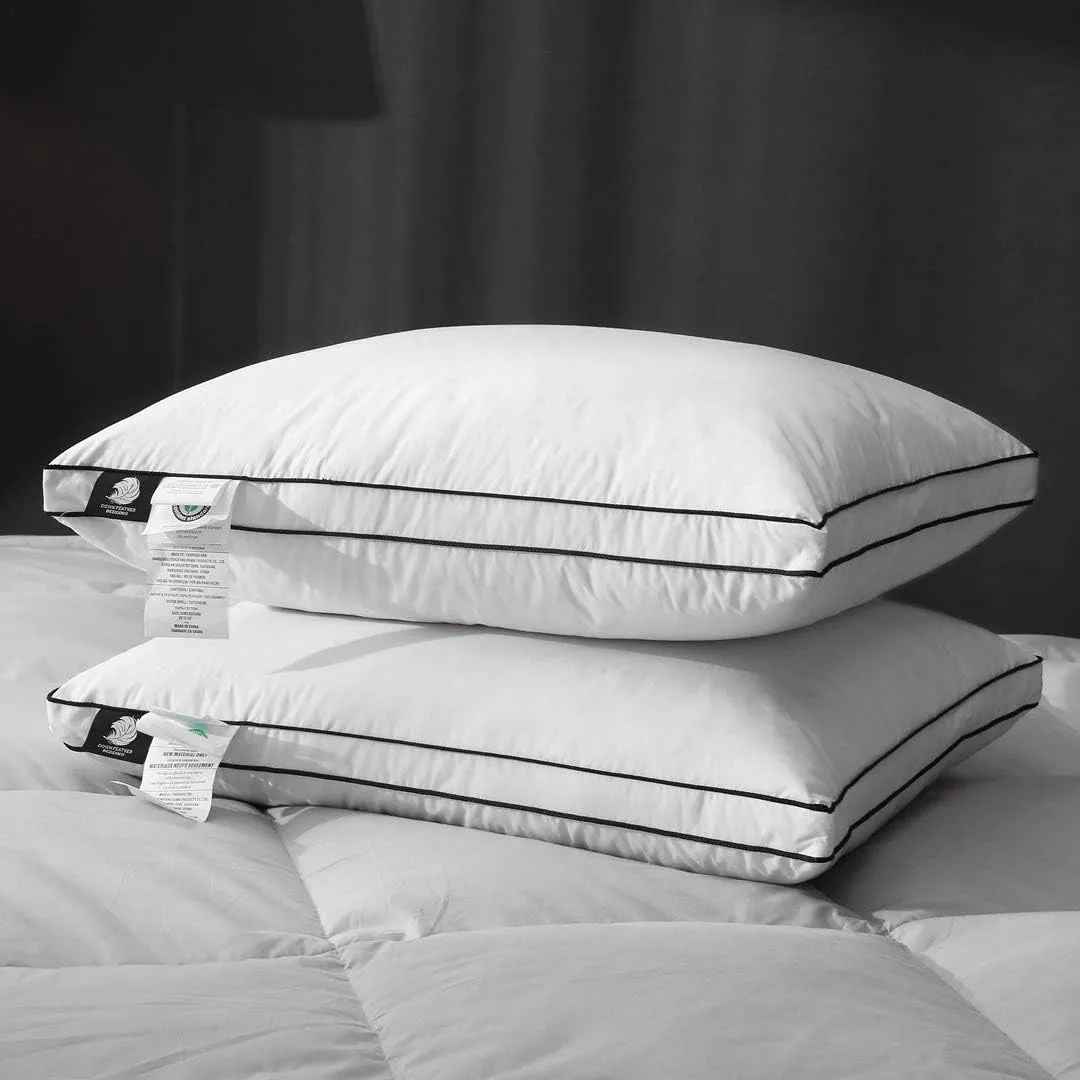 APSMILE Feathers & Down Pillow for Sleeping, 2 Pack King Size Gusseted Pillow Inserts, Hotel Collection Medium Bed Pillow Set for Stomach, Side and Back Sleepers, 20x36