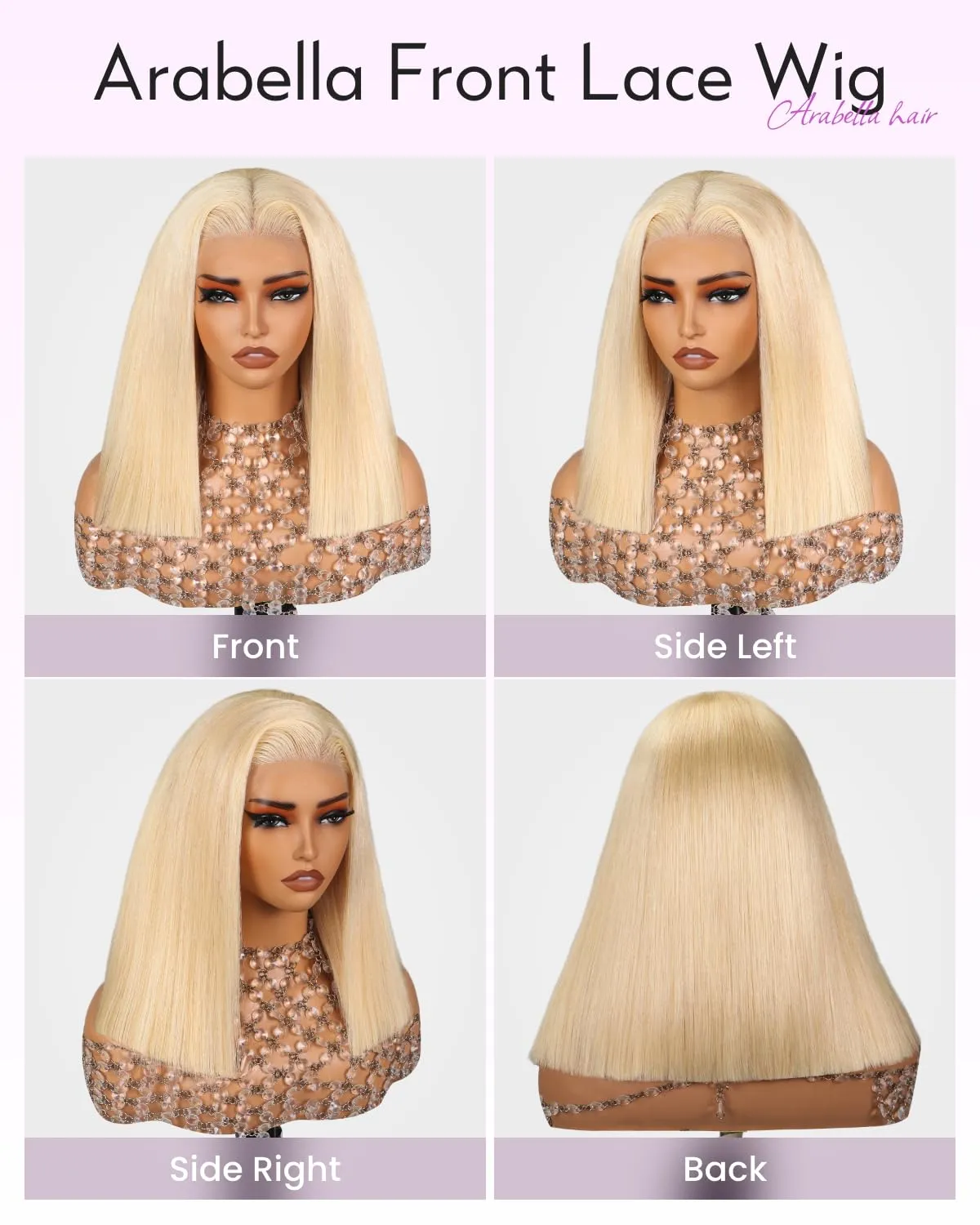 Arabella Lace Front Bob Wig Pre-Plucked, Baby Hair, 210% Density - Human Hair 613 Lace Front - 13x4 Blonde Bob Wig, 12 inches