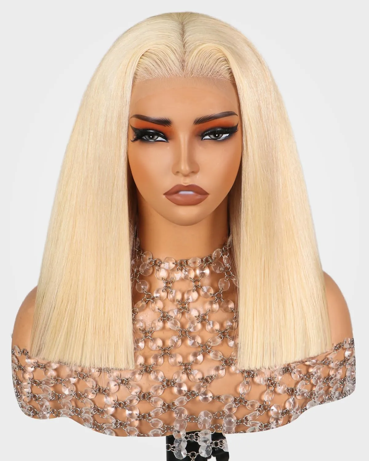 Arabella Lace Front Bob Wig Pre-Plucked, Baby Hair, 210% Density - Human Hair 613 Lace Front - 13x4 Blonde Bob Wig, 12 inches