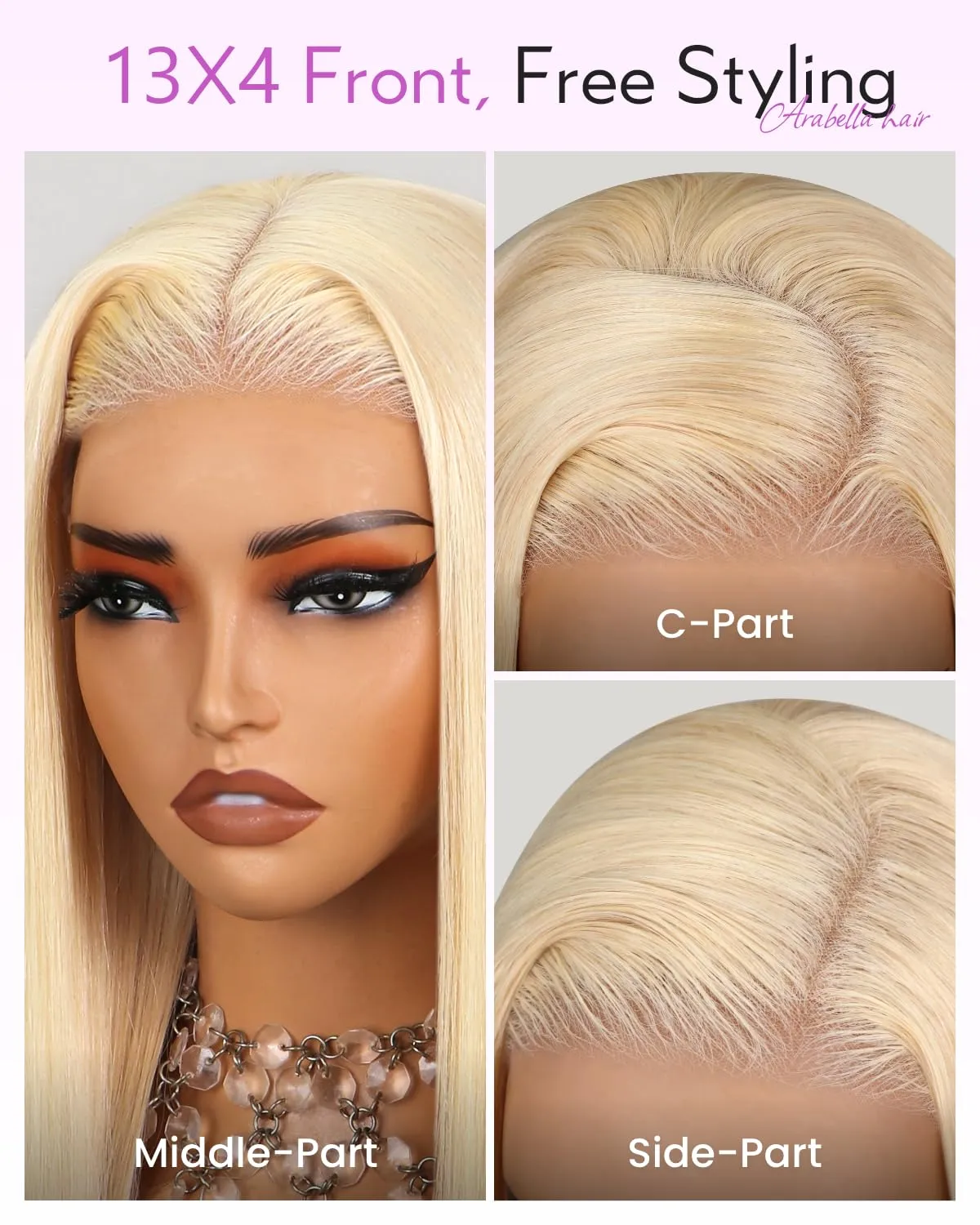 Arabella Lace Front Bob Wig Pre-Plucked, Baby Hair, 210% Density - Human Hair 613 Lace Front - 13x4 Blonde Bob Wig, 12 inches