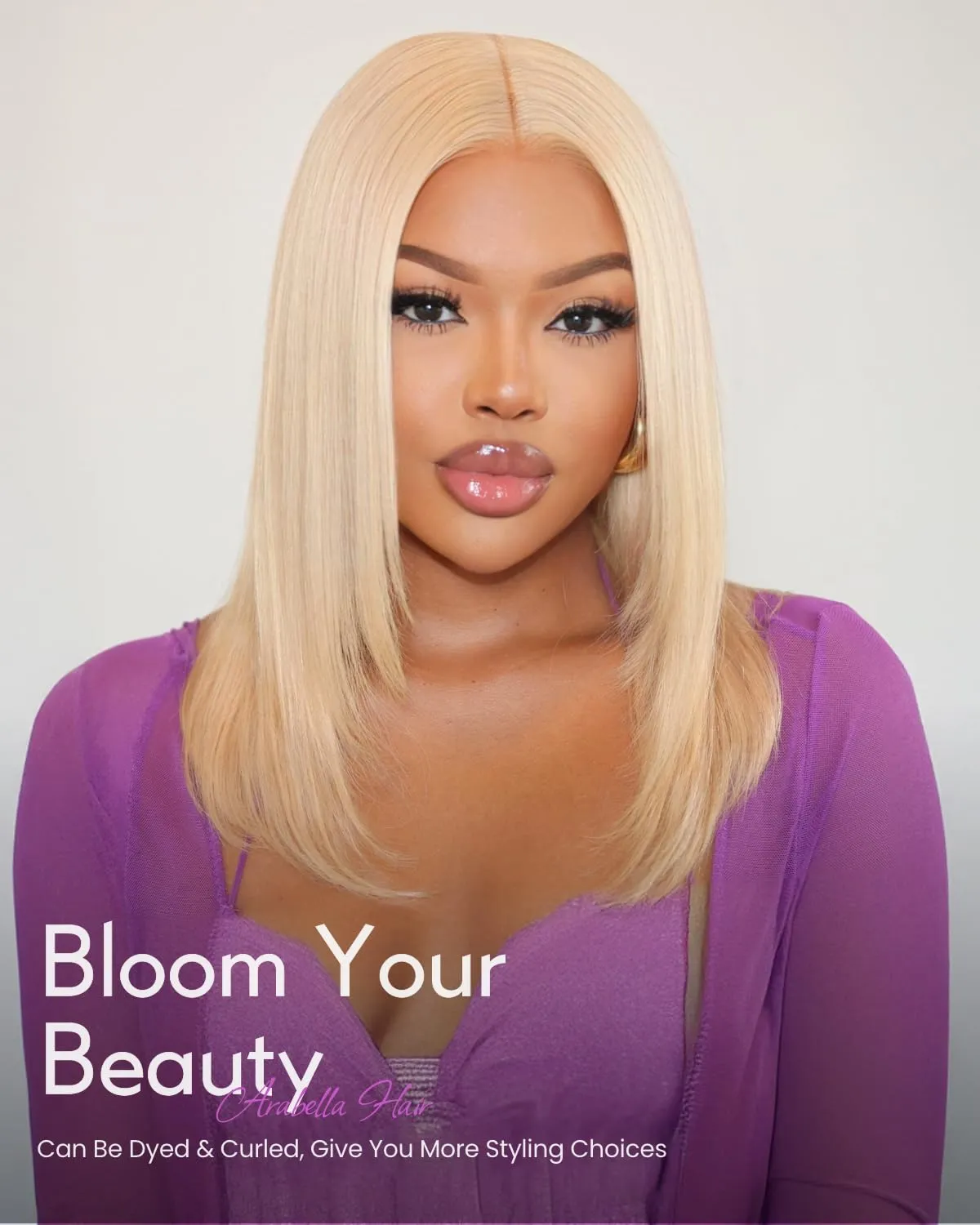 Arabella Lace Front Bob Wig Pre-Plucked, Baby Hair, 210% Density - Human Hair 613 Lace Front - 13x4 Blonde Bob Wig, 12 inches