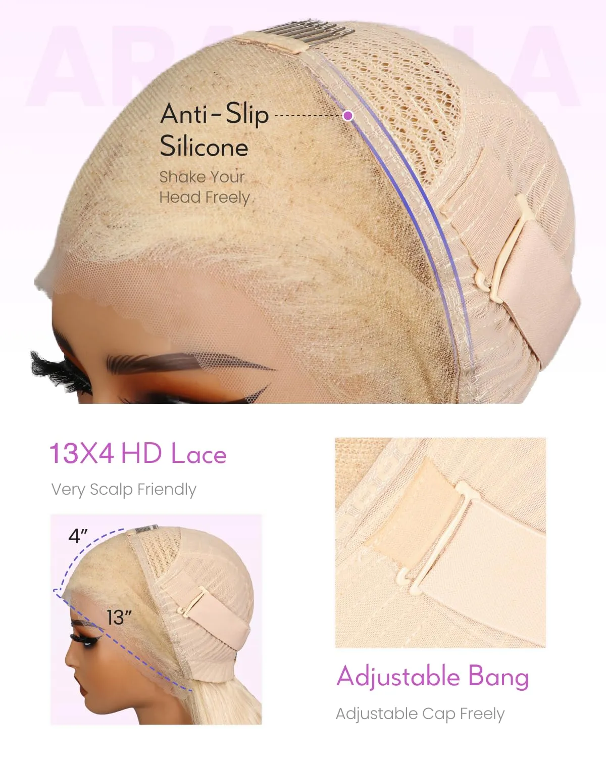 Arabella Lace Front Bob Wig Pre-Plucked, Baby Hair, 210% Density - Human Hair 613 Lace Front - 13x4 Blonde Bob Wig, 12 inches