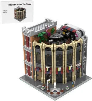 Architecture Round Corner Tech Store Building Street, Modular House Building Set, 2691 Pieces Street View Bricks for Adults, Modular Buildings Authored by PL MOCs, MOC-203717