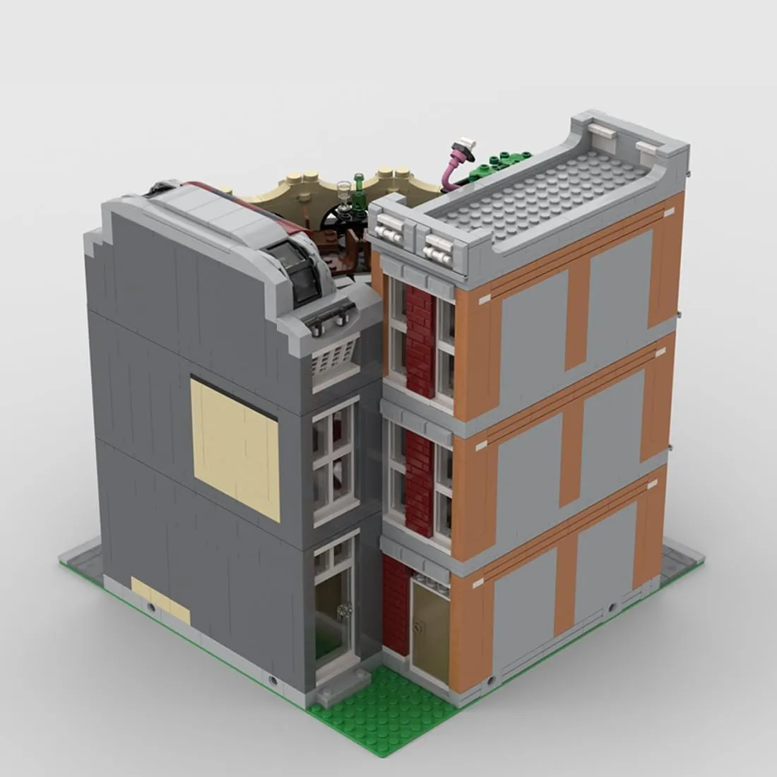 Architecture Round Corner Tech Store Building Street, Modular House Building Set, 2691 Pieces Street View Bricks for Adults, Modular Buildings Authored by PL MOCs, MOC-203717