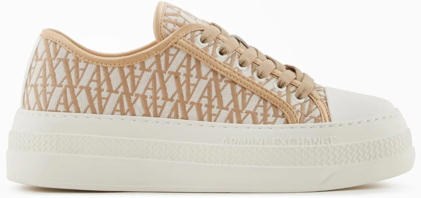 Armani Exchange Women's Jacquard All Over A|x Monogram Logo Sneaker