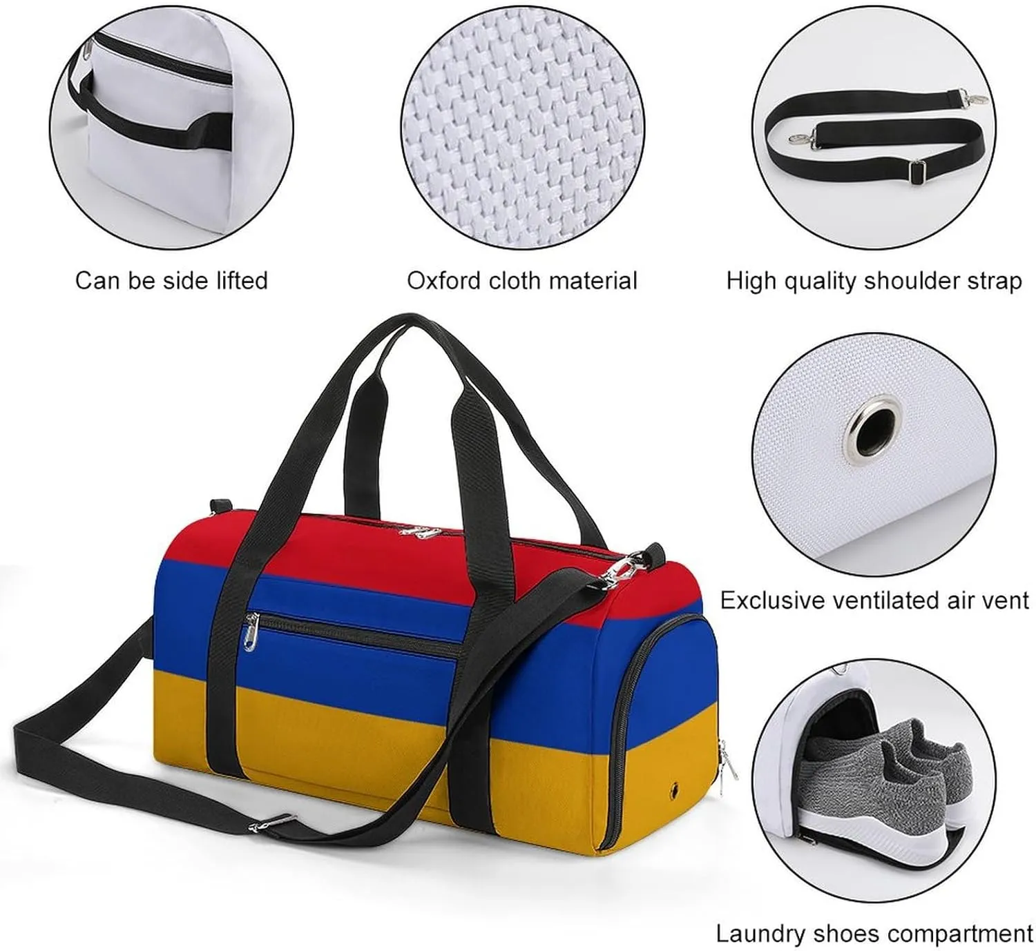 Armenian Flag Duffel for Boys Girls with Shoe Compartment and Wet Pocket