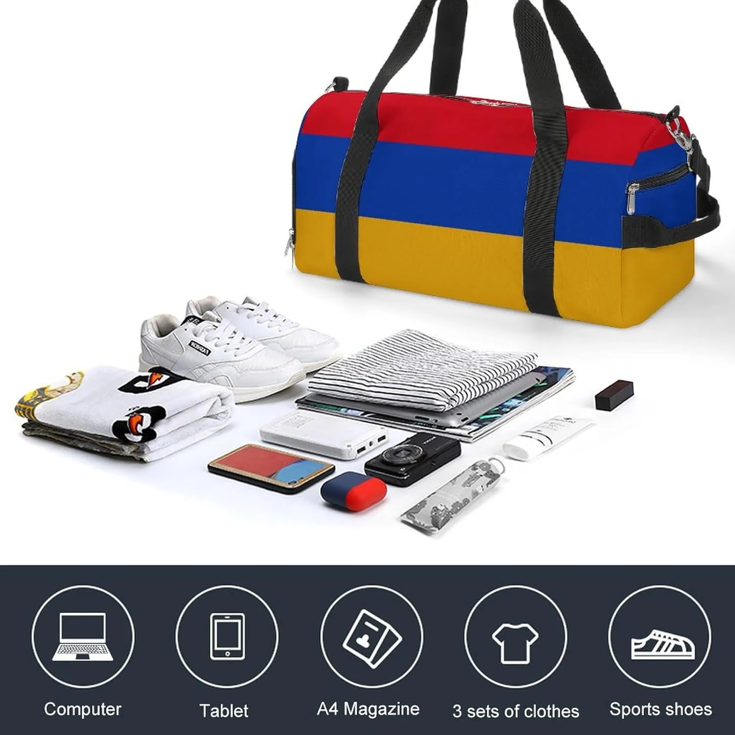 Armenian Flag Duffel for Boys Girls with Shoe Compartment and Wet Pocket