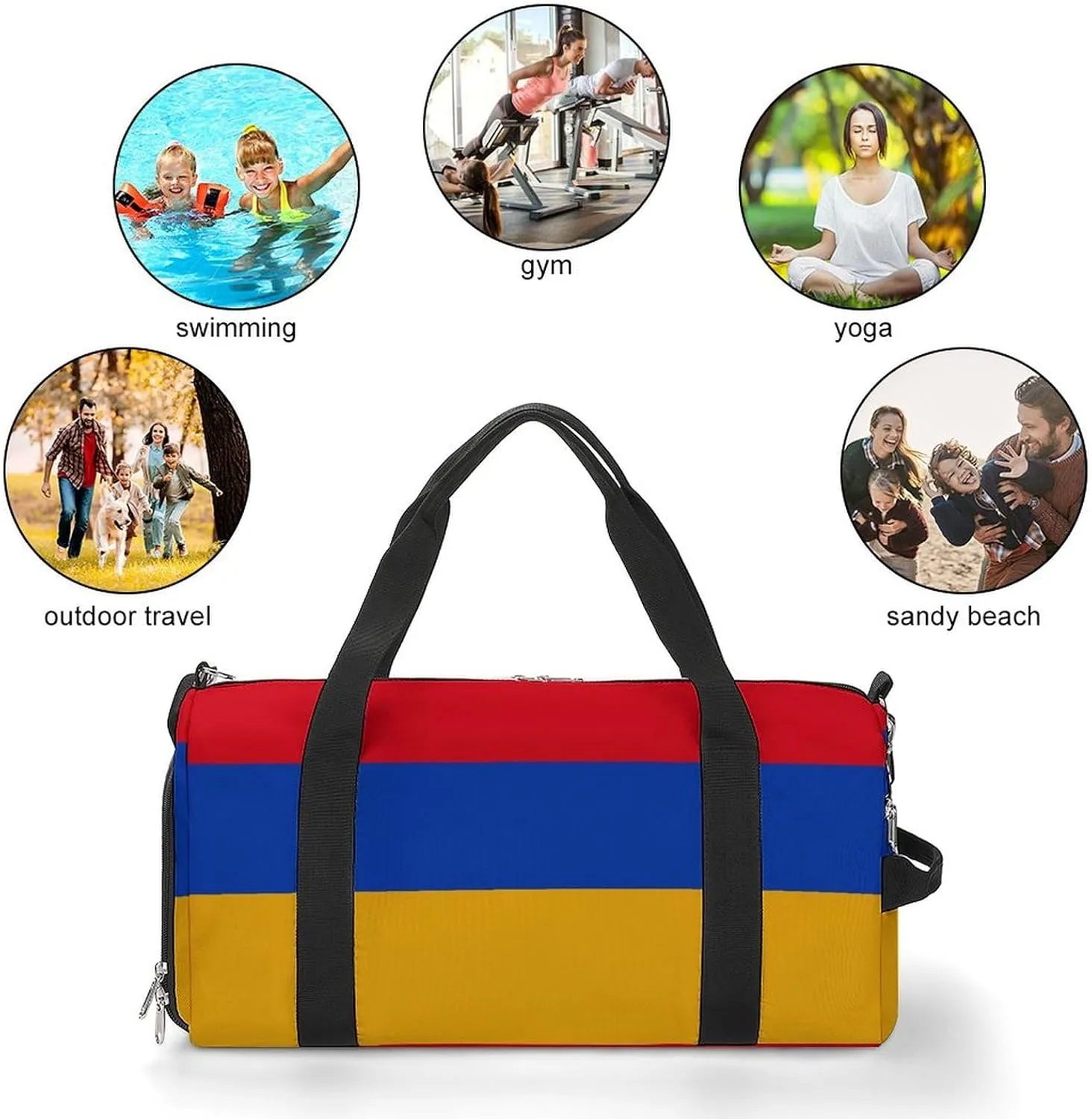 Armenian Flag Duffel for Boys Girls with Shoe Compartment and Wet Pocket