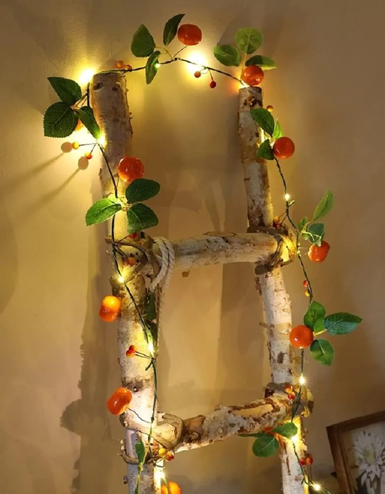 Artificial Fruit Tangerine String Lights 80LED Oranges Berries Kumquat Hanging Vines Light Plant Garland Battery Powered for Home Garden Wedding Party Decor (Tangerine Vine with LED, 4 Pack)
