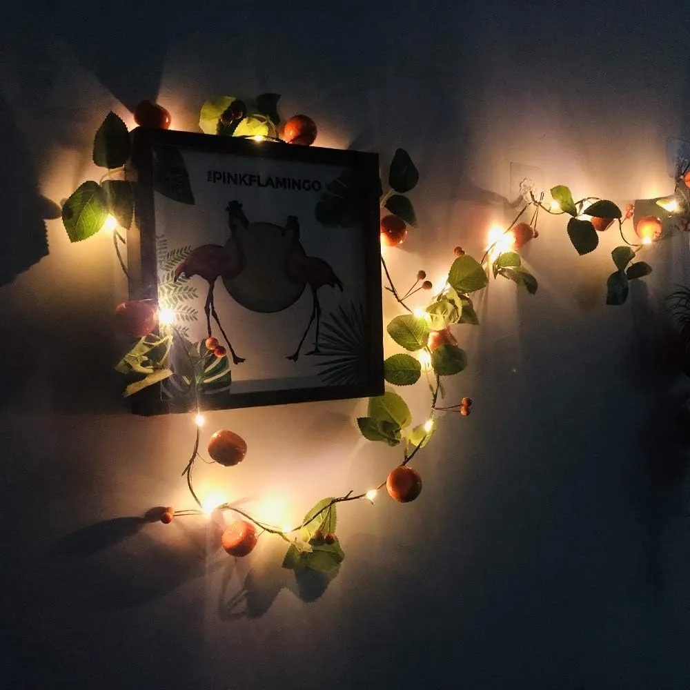 Artificial Fruit Tangerine String Lights 80LED Oranges Berries Kumquat Hanging Vines Light Plant Garland Battery Powered for Home Garden Wedding Party Decor (Tangerine Vine with LED, 4 Pack)