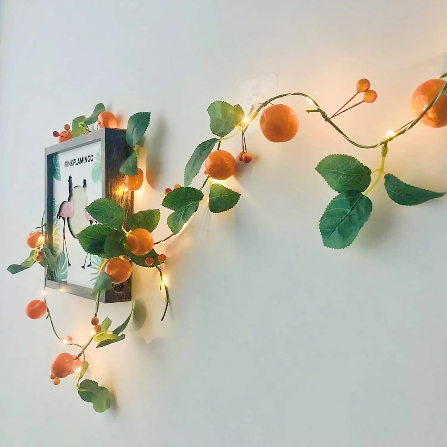 Artificial Fruit Tangerine String Lights 80LED Oranges Berries Kumquat Hanging Vines Light Plant Garland Battery Powered for Home Garden Wedding Party Decor (Tangerine Vine with LED, 4 Pack)