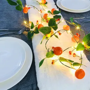 Artificial Fruit Tangerine String Lights 80LED Oranges Berries Kumquat Hanging Vines Light Plant Garland Battery Powered for Home Garden Wedding Party Decor (Tangerine Vine with LED, 4 Pack)