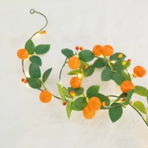 Artificial Fruit Tangerine String Lights LED Oranges Hanging Vines Plant Garland Artificial Berries Kumquat Light for Home Wedding Party Decor (Tangerine Vine with LED, 2 Pack)