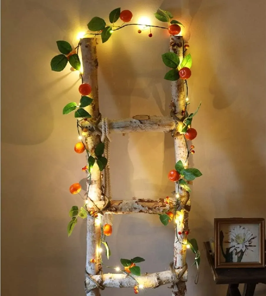 Artificial Fruit Tangerine String Lights LED Oranges Hanging Vines Plant Garland Artificial Berries Kumquat Light for Home Wedding Party Decor (Tangerine Vine with LED, 2 Pack)