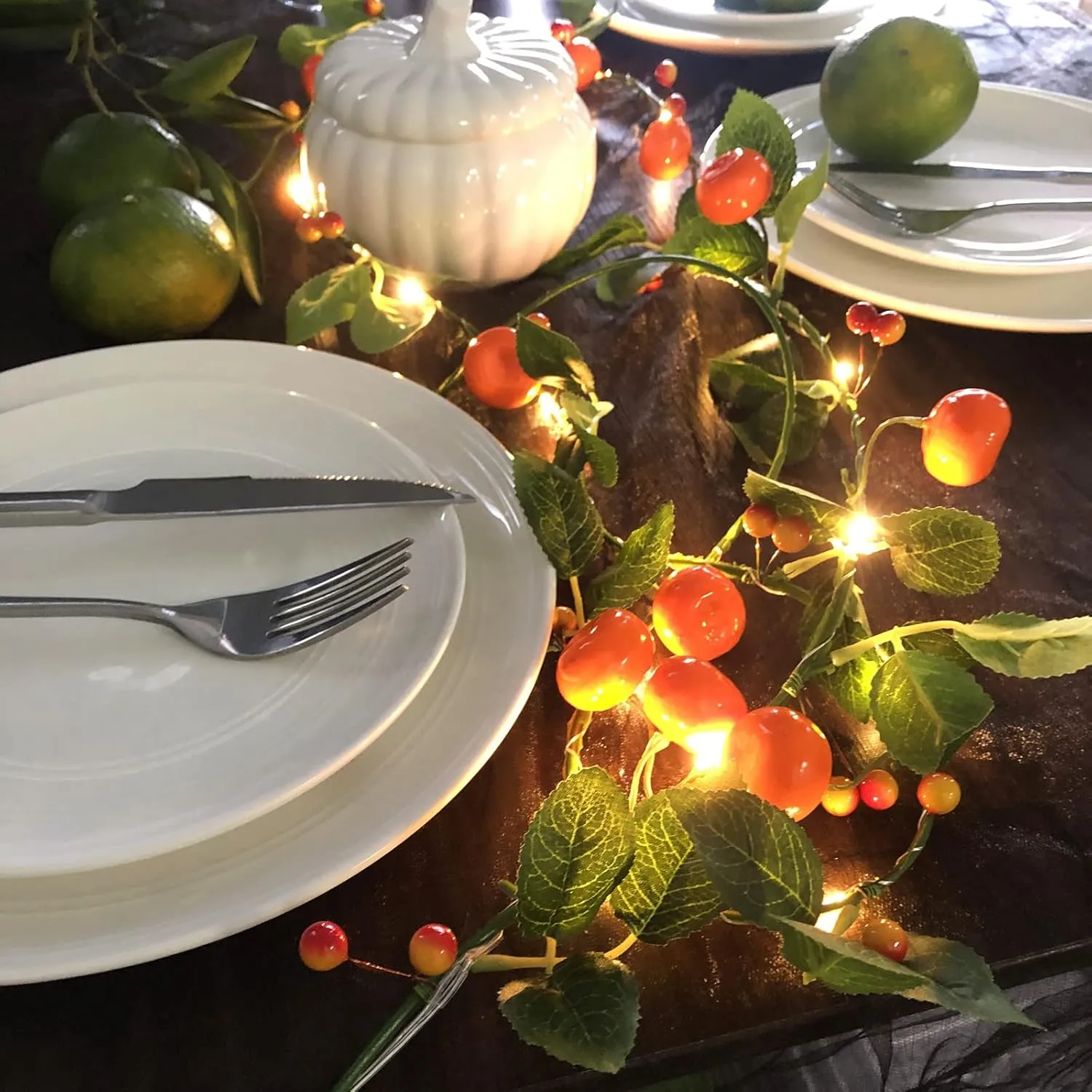 Artificial Fruit Tangerine String Lights LED Oranges Hanging Vines Plant Garland Artificial Berries Kumquat Light for Home Wedding Party Decor (Tangerine Vine with LED, 2 Pack)