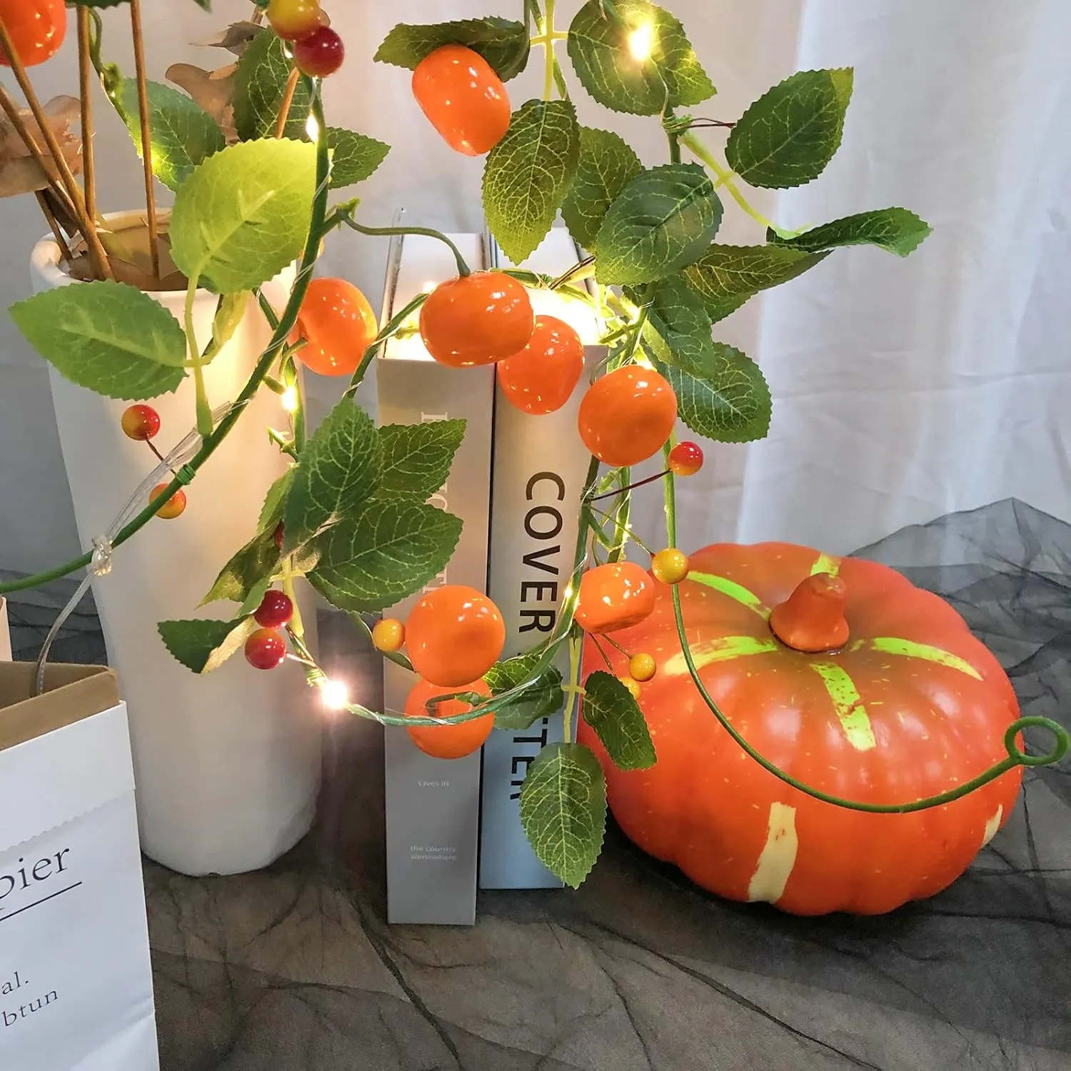 Artificial Fruit Tangerine String Lights LED Oranges Hanging Vines Plant Garland Artificial Berries Kumquat Light for Home Wedding Party Decor (Tangerine Vine with LED, 2 Pack)