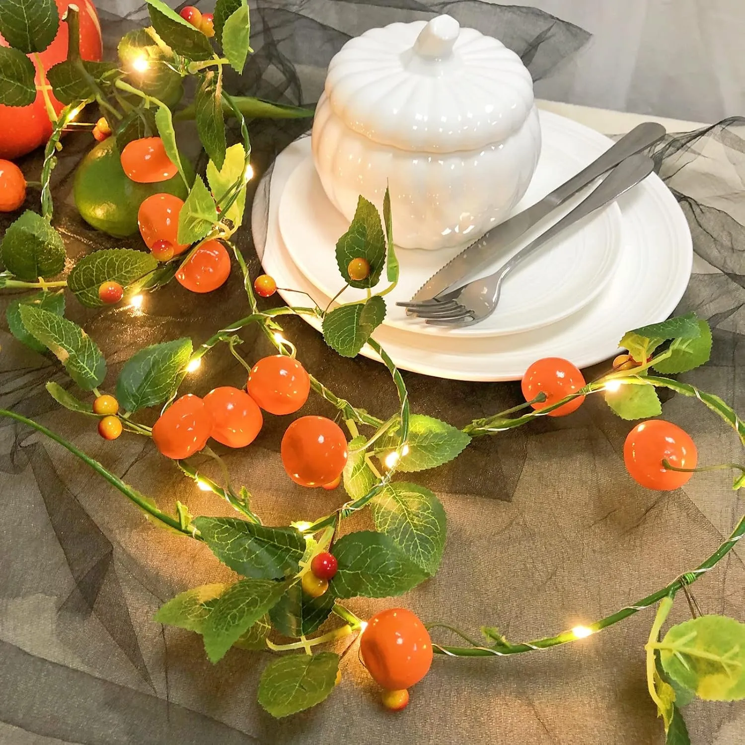 Artificial Fruit Tangerine String Lights LED Oranges Hanging Vines Plant Garland Artificial Berries Kumquat Light for Home Wedding Party Decor (Tangerine Vine with LED, 2 Pack)