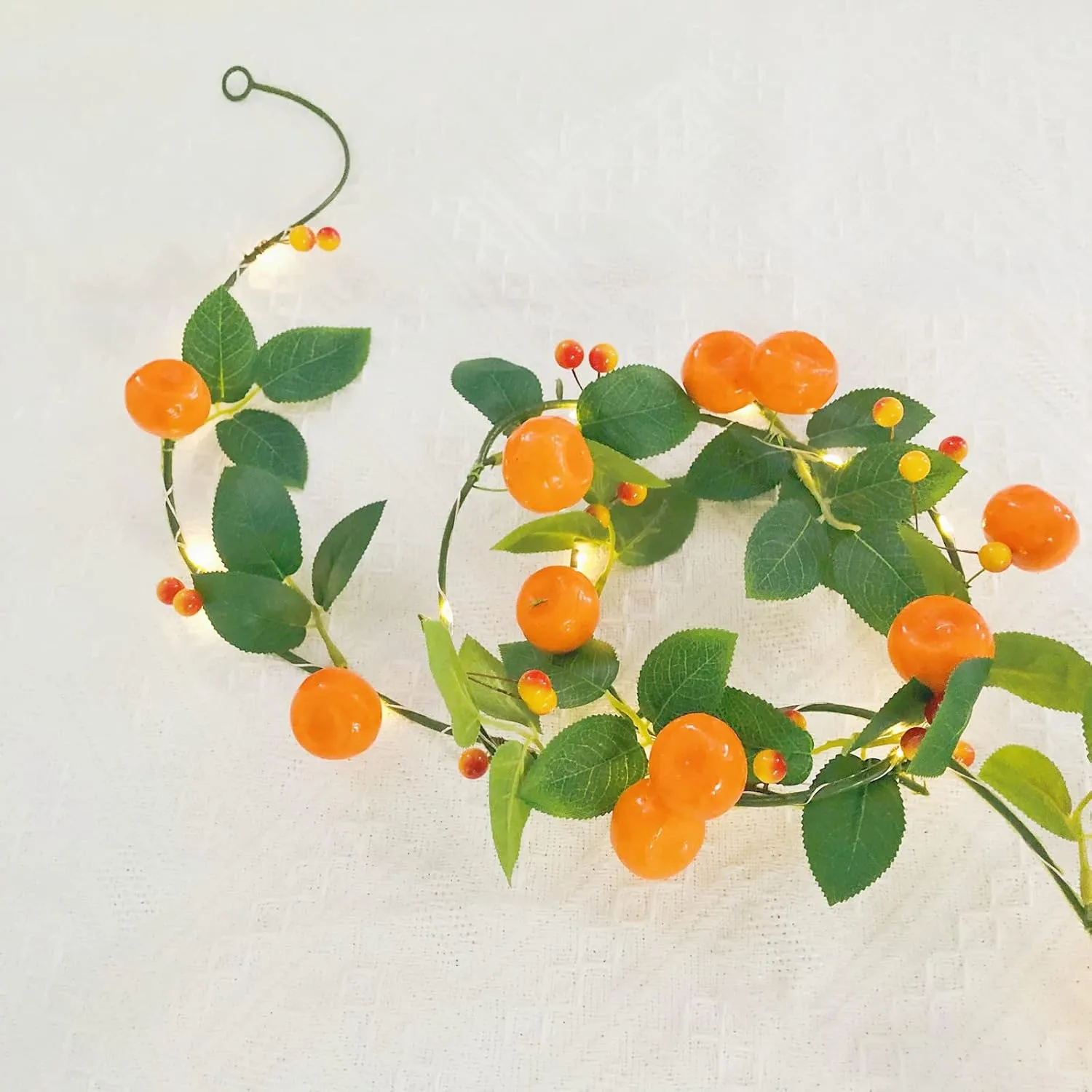 Artificial Fruit Tangerine String Lights LED Oranges Hanging Vines Plant Garland Artificial Berries Kumquat Light for Home Wedding Party Decor (Tangerine Vine with LED, 2 Pack)
