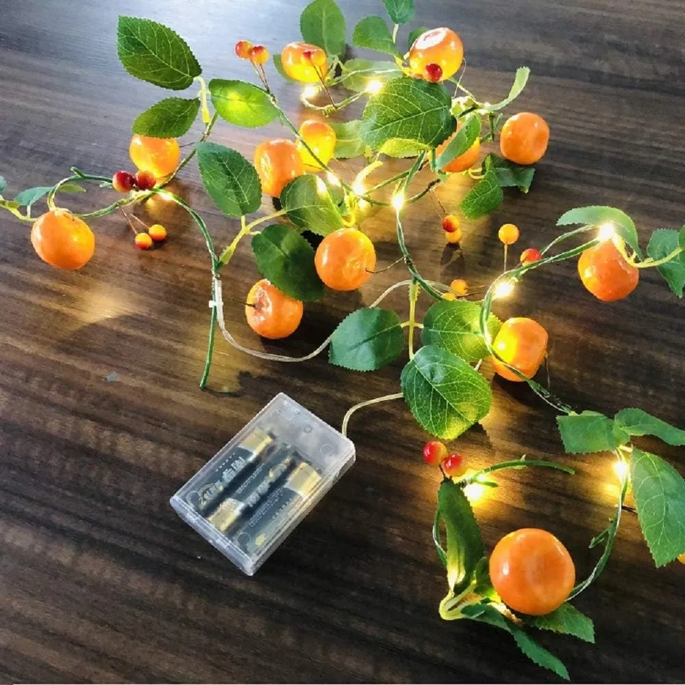 Artificial Fruit Tangerine String Lights LED Oranges Hanging Vines Plant Garland Artificial Berries Kumquat Light for Home Wedding Party Decor (Tangerine Vine with LED, 2 Pack)