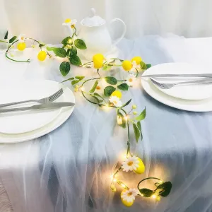 Artificial Lemon Vine Plant Garland with White Flower Berries Fairy Light Battery Powered for Home Garden Wedding Party Christmas Decor (2 Pack, Lemon)