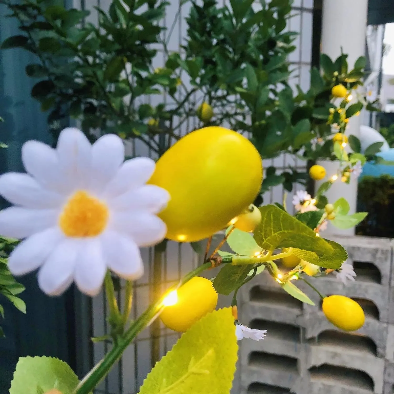 Artificial Lemon Vine Plant Garland with White Flower Berries Fairy Light Battery Powered for Home Garden Wedding Party Christmas Decor (2 Pack, Lemon)