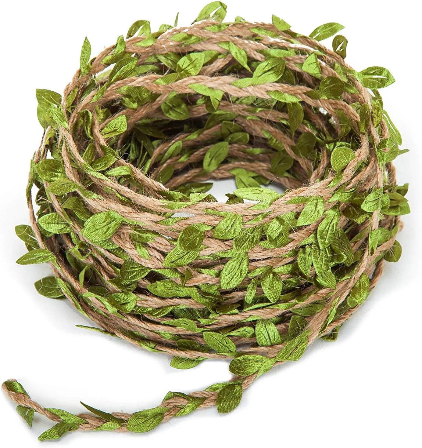 Artificial Vine Natural Hemp Rope Burlap Leaf Ribbon for Jungle Fake Green Ivy Leaves Foliage Leaf Plant for Macrame Wall Decor Garland Rustic Wedding Party Supplies (164FT)