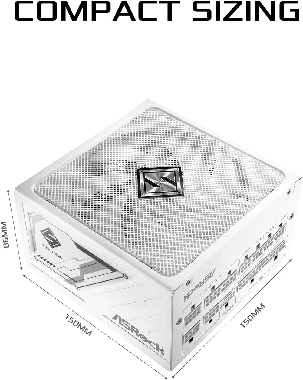 ASRock Steel Legend SL-1000GW 1000W 80 Plus Gold & Cybenetics Platinum Full Modular Power Supply ATX3.1 PCIe5.1 Ready with Dual Color 12V-2x6 Cable 10 Years Warranty White Edition Japanese Capacitor