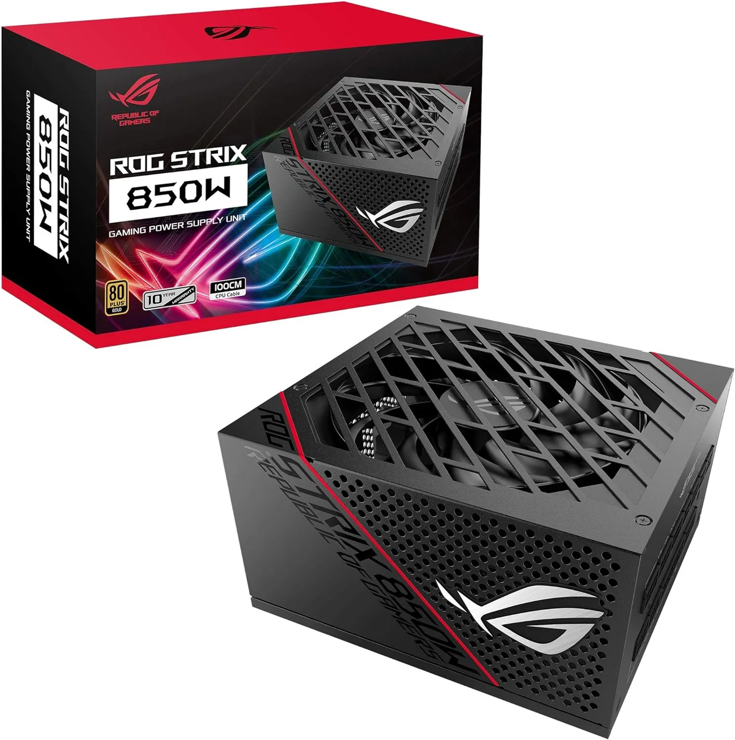 ASUS ROG STRIX 850W Gold Modular PSU with ROG Heatsinks, Axial-tech Fan, 10-Year Warranty