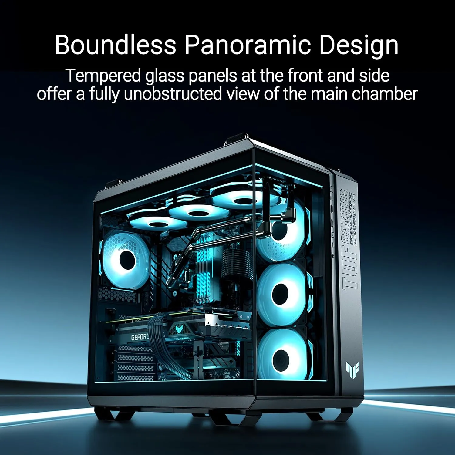 ASUS TUF Gaming GT502 Horizon ATX Mid-Tower Gaming Case (Boundless Panoramic Design, Dual-Chamber, Independent CPU and GPU Cooling Zones, Tool-Free Side Panels, USB 10 Gbps Type-C® Front Panel)