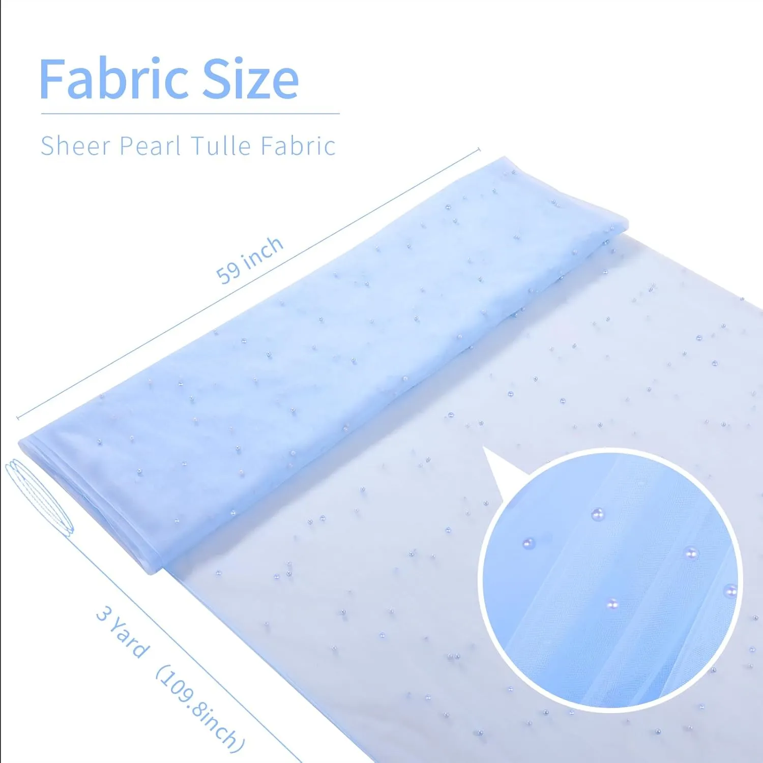 Baby Blue Pearl Tulle Fabric 3 Yard Sheer Mesh Fabric Sewing DIY Crafts for Tutu Skirt Wedding Arch Bridal Veil Bridal Shower Table Runner Party Table Decorations