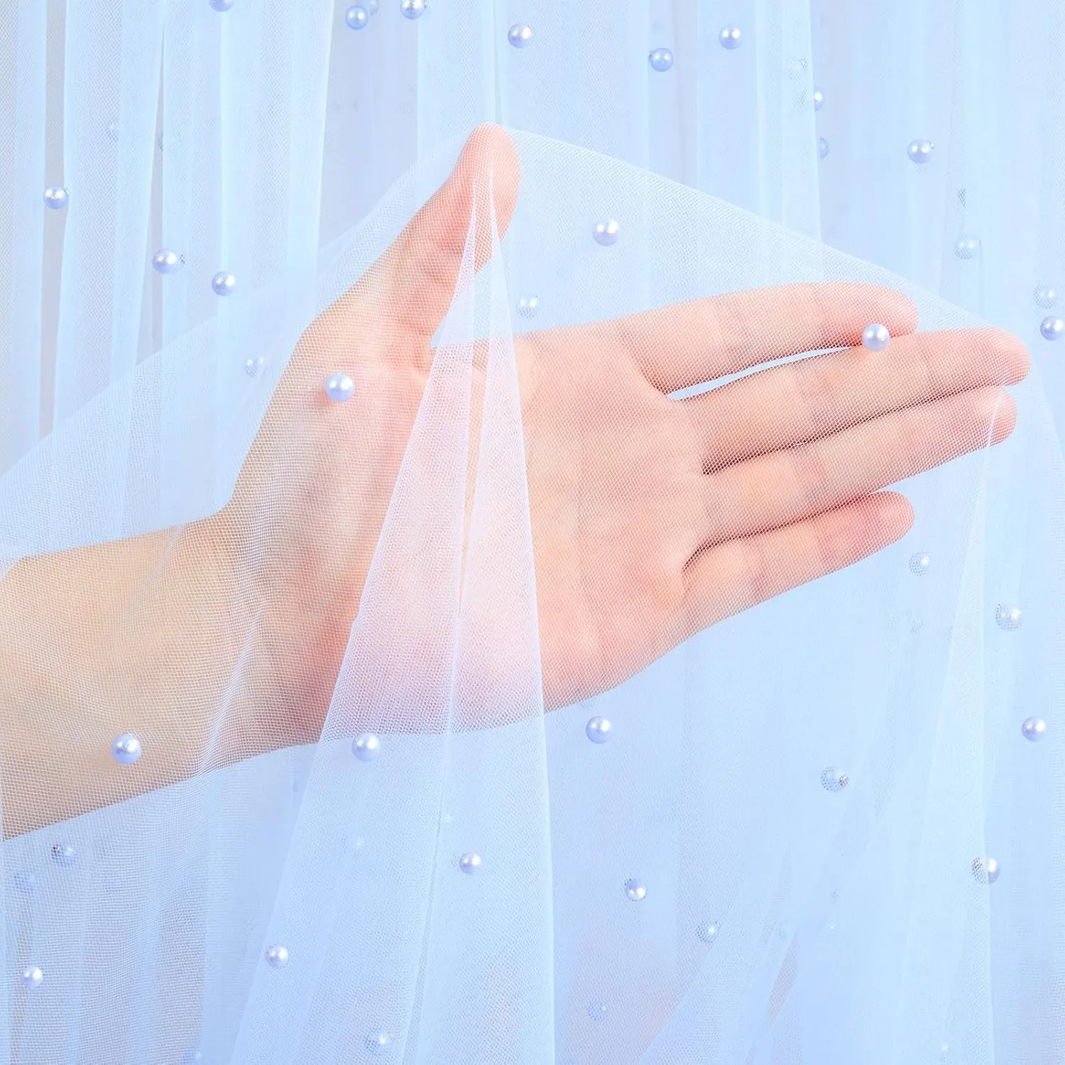 Baby Blue Pearl Tulle Fabric 3 Yard Sheer Mesh Fabric Sewing DIY Crafts for Tutu Skirt Wedding Arch Bridal Veil Bridal Shower Table Runner Party Table Decorations