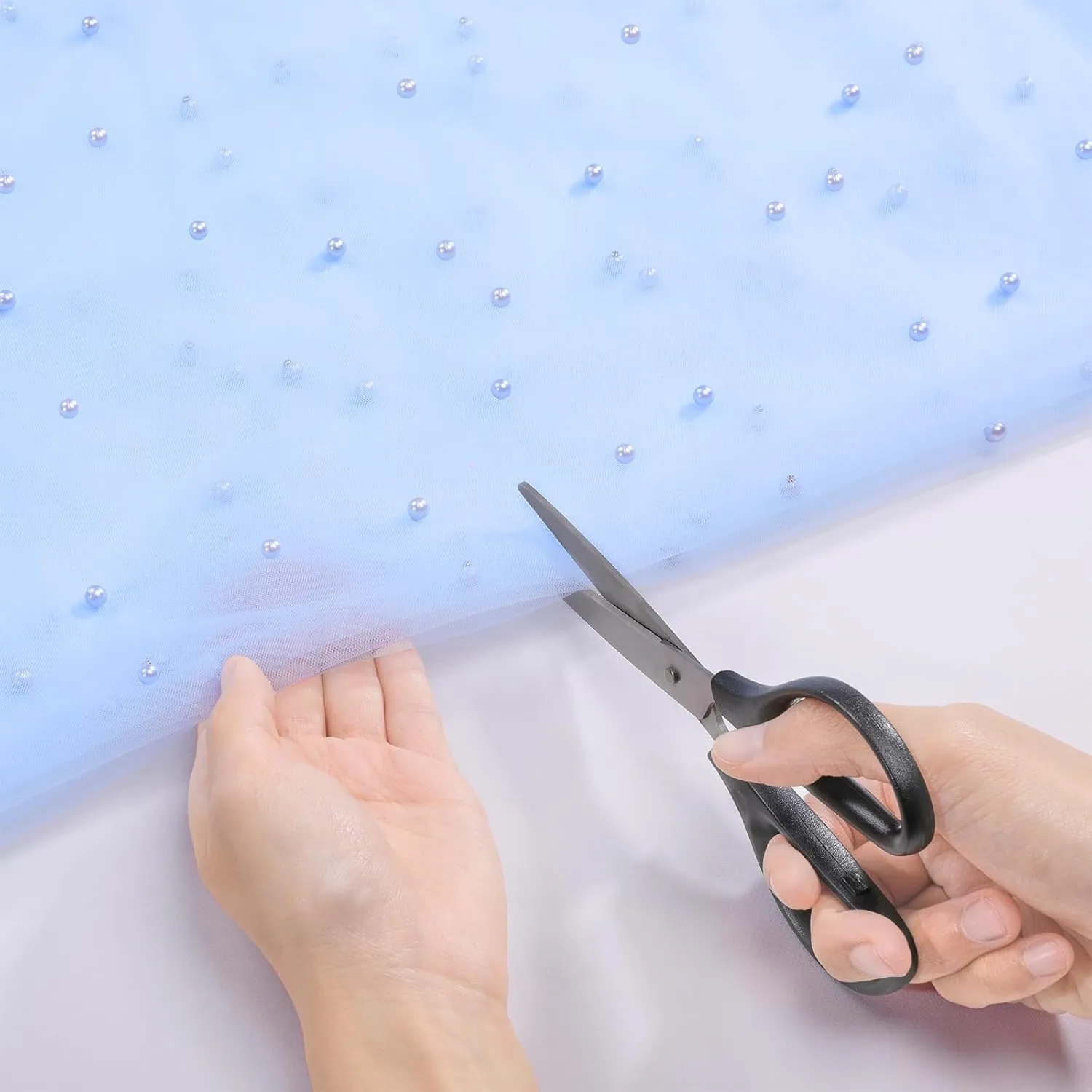 Baby Blue Pearl Tulle Fabric 3 Yard Sheer Mesh Fabric Sewing DIY Crafts for Tutu Skirt Wedding Arch Bridal Veil Bridal Shower Table Runner Party Table Decorations