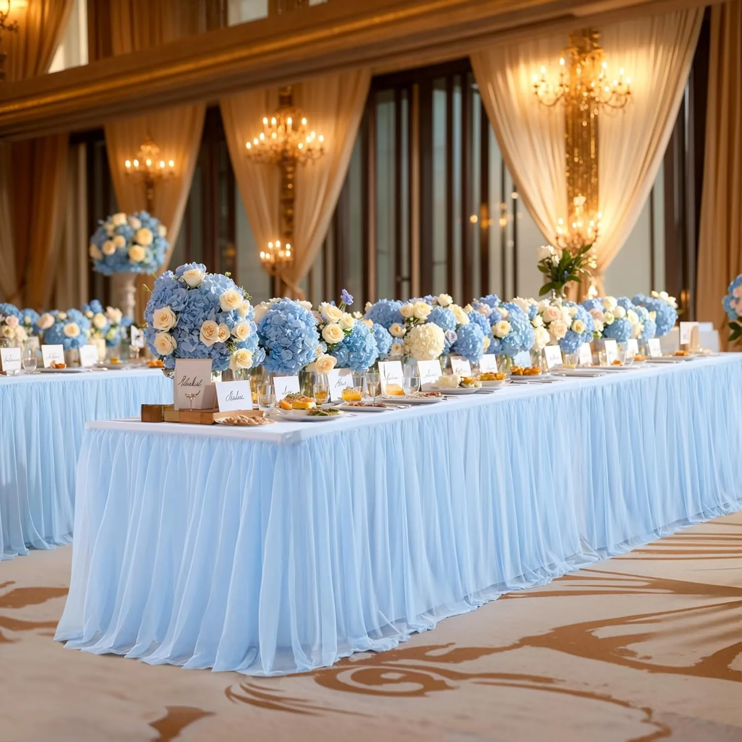 Baby Blue Tulle Tablecloth for 6 Foot Rectangle Tables Wrinkle Free Table Cloth Tutu Table Skirt Ruffle Stretch Tulle Cover for Boy Birthday Baby Shower Party Gender Reveal Cake Tables Decor