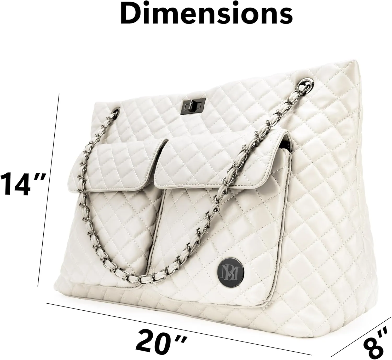Badgley Mischka Diana Quilted Vegan Leather Tote Weekender Travel Bag