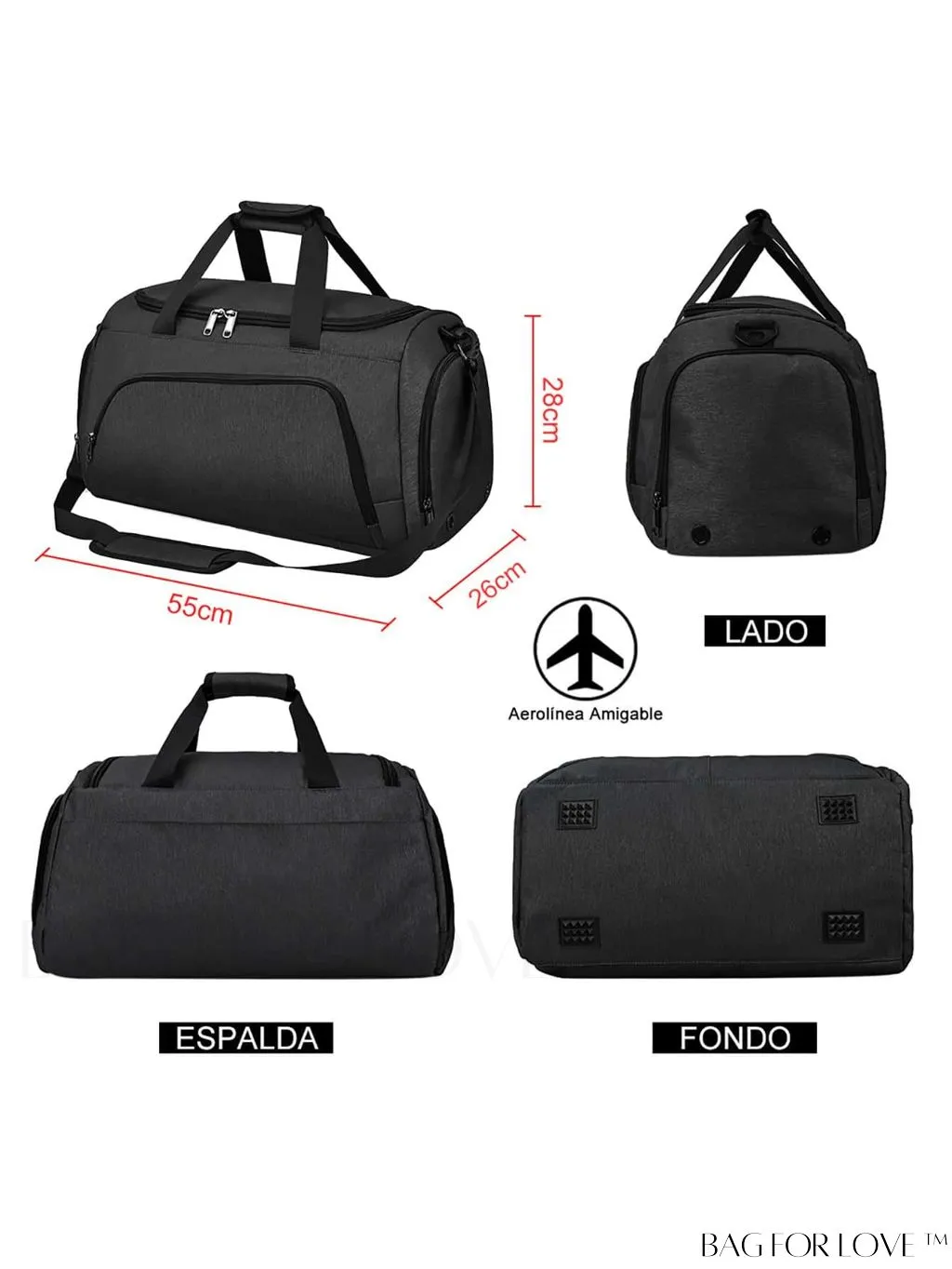 BagForLove - 40L Gym Duffle Bag: Unisex Sports Bag with Wet Pocket, Shoe Compartment & Toiletry Bag