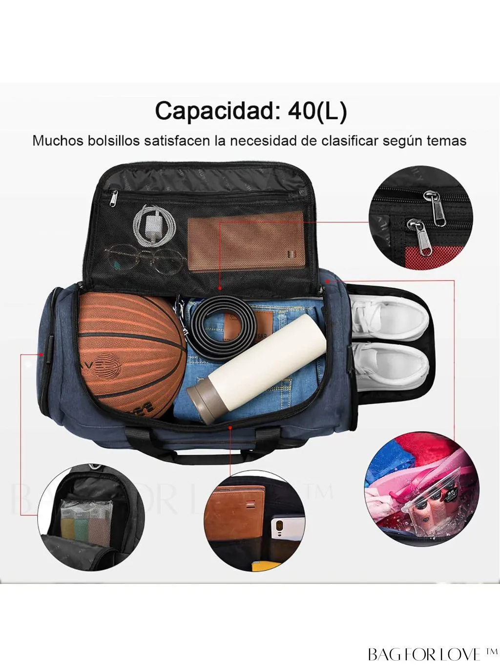 BagForLove - 40L Gym Duffle Bag: Unisex Sports Bag with Wet Pocket, Shoe Compartment & Toiletry Bag