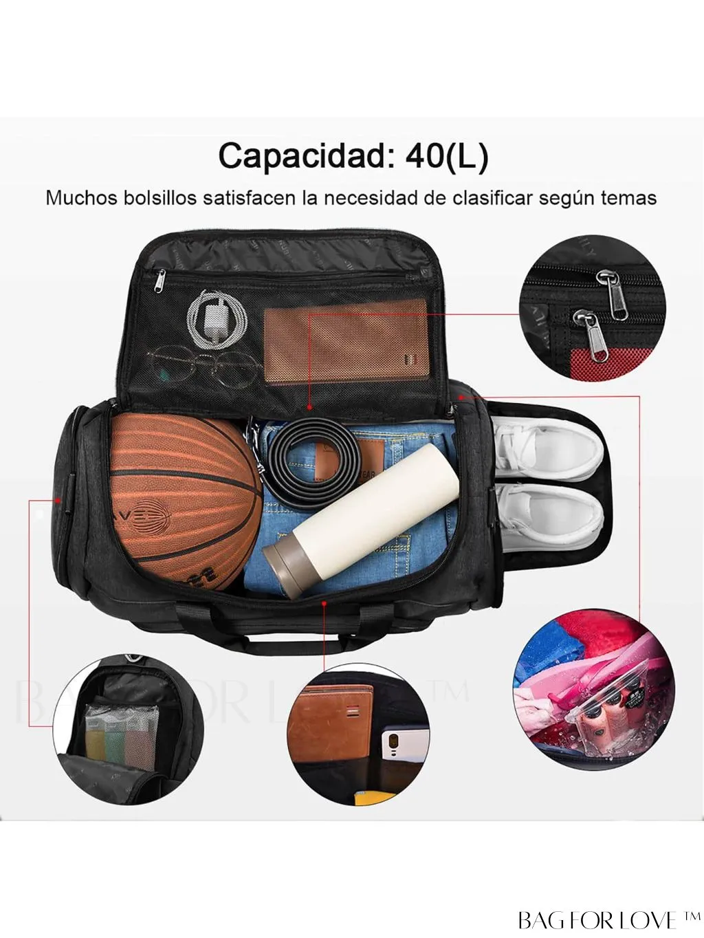 BagForLove - 40L Gym Duffle Bag: Unisex Sports Bag with Wet Pocket, Shoe Compartment & Toiletry Bag