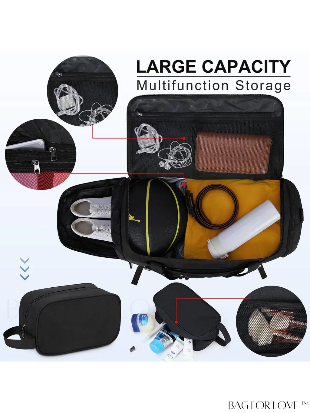 BagForLove - Waterproof Gym Duffle Bag - 40L Sports Travel Bag with Shoe Compartment and Toiletry Bag