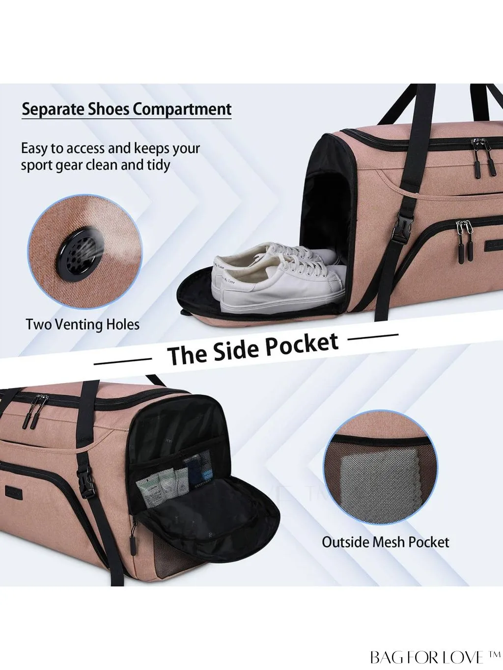 BagForLove - Waterproof Gym Duffle Bag - 40L Sports Travel Bag with Shoe Compartment and Toiletry Bag