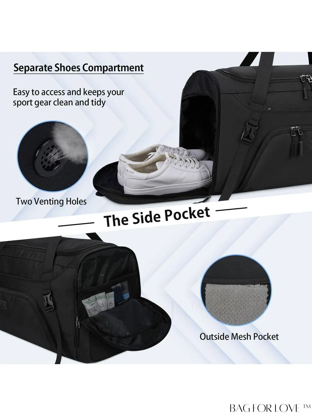BagForLove - Waterproof Gym Duffle Bag - 40L Sports Travel Bag with Shoe Compartment and Toiletry Bag