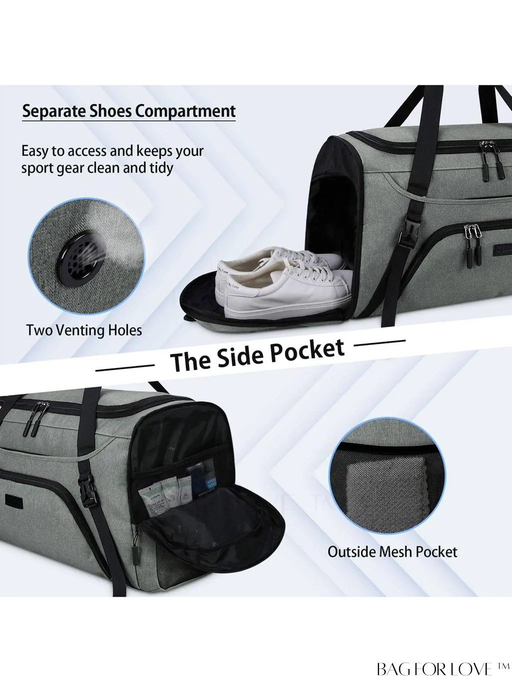 BagForLove - Waterproof Gym Duffle Bag - 40L Sports Travel Bag with Shoe Compartment and Toiletry Bag