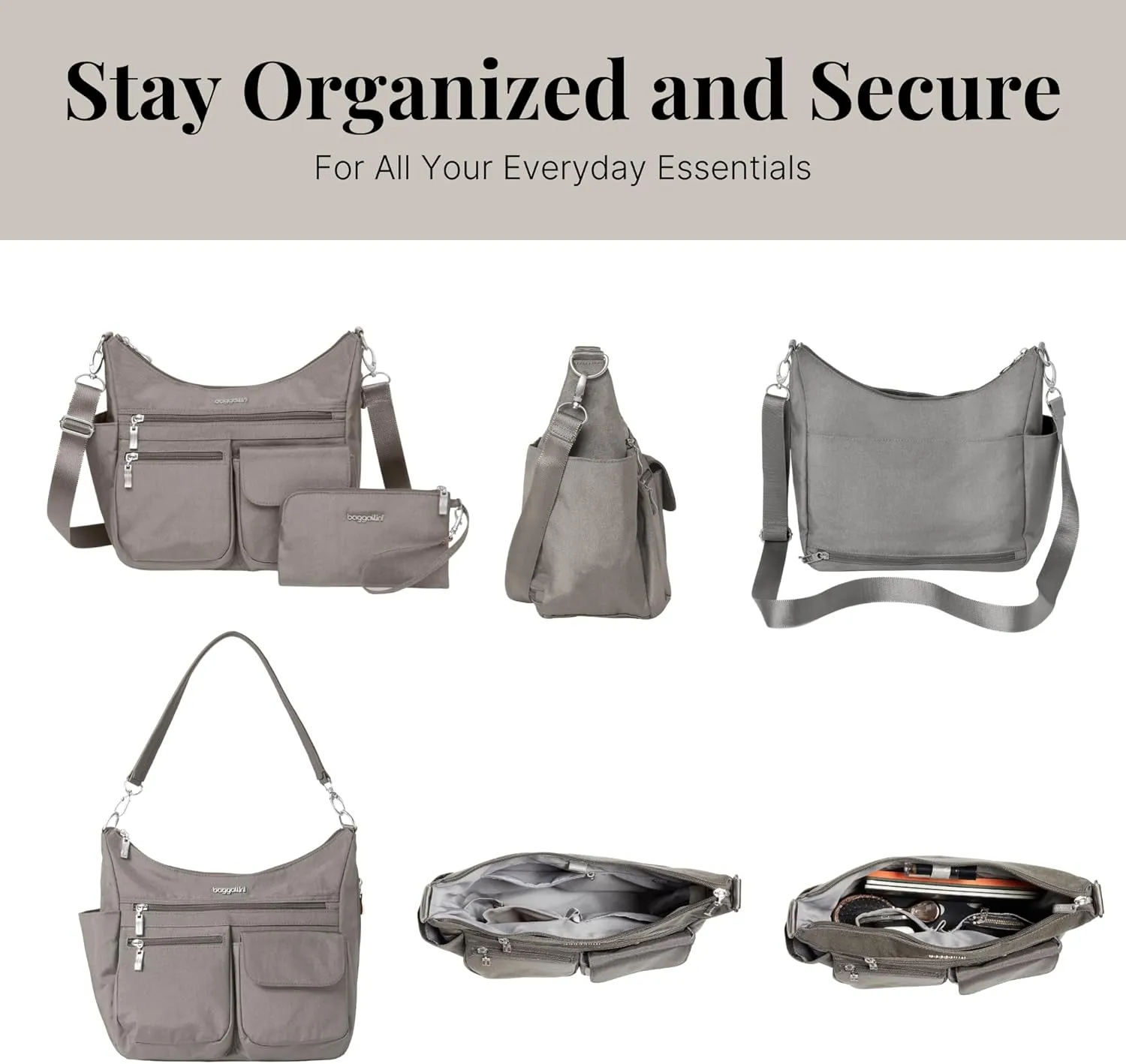 Baggallini Modern Everywhere Crossbody Women 11x9x4.5 RFID Hobo Bag