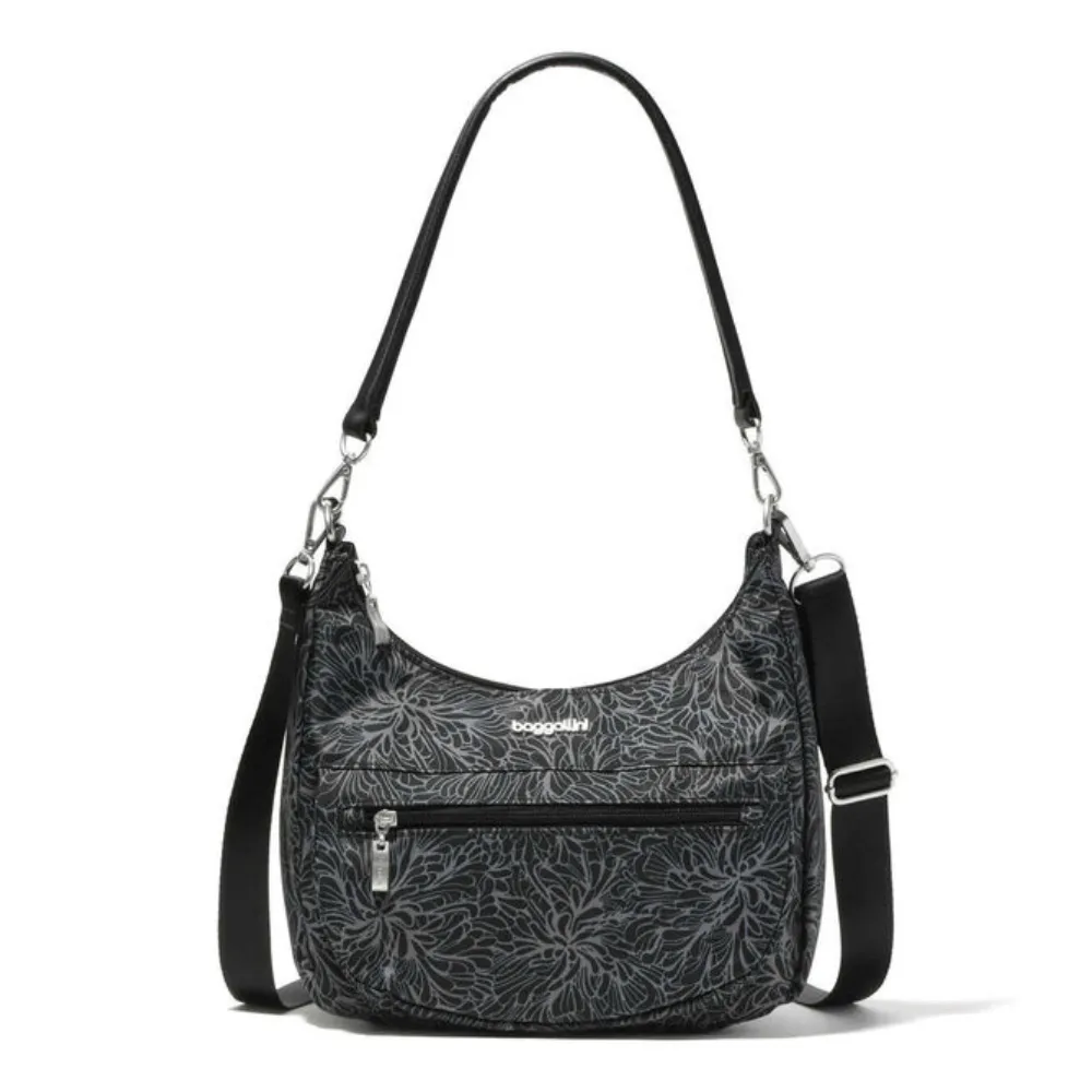 Baggallini Modern Pocket Midnight Blossom Print Half Moon Bag (Women's)
