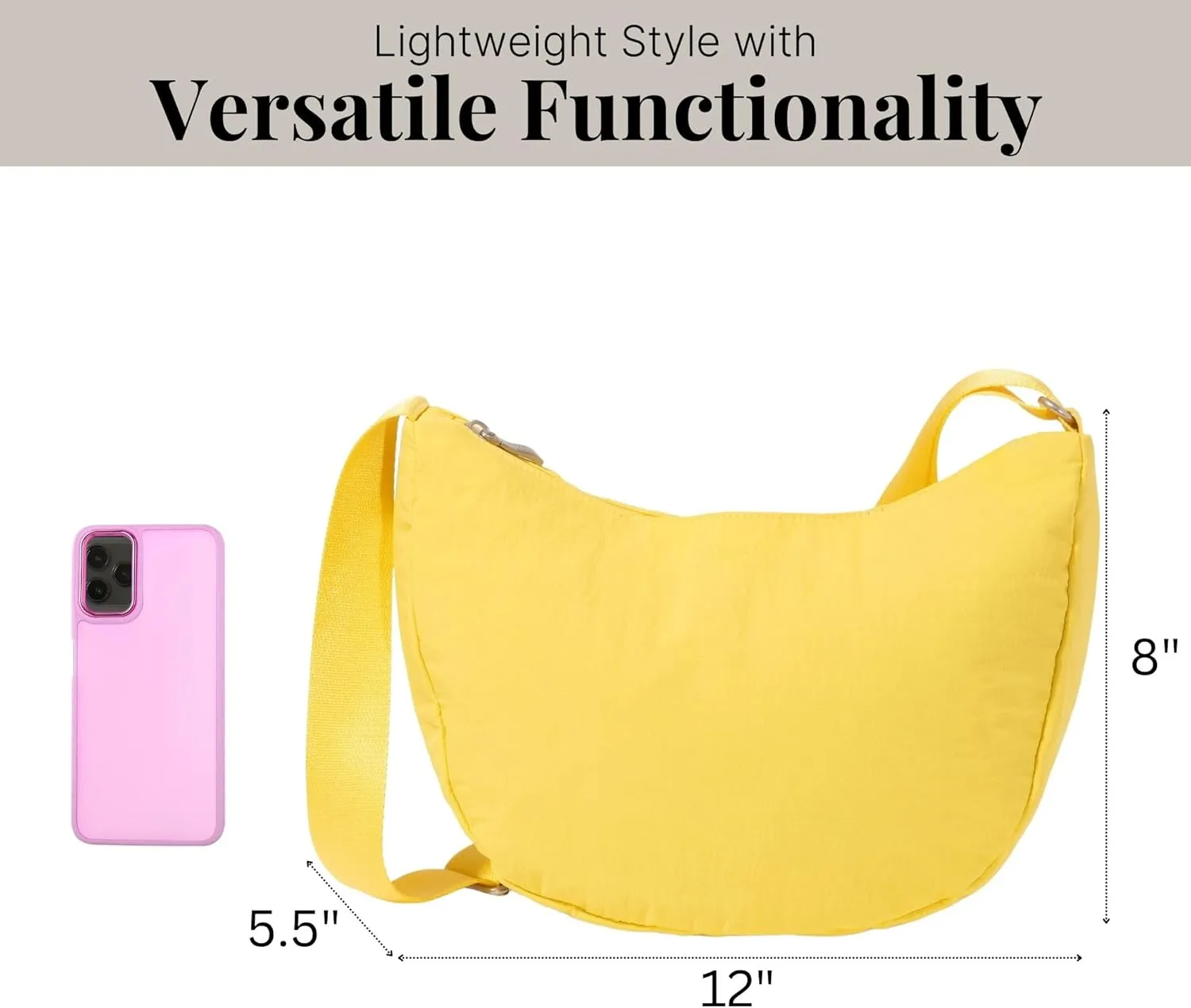 Baggallini Swift Crescent Crossbody Bag for Women - Lightweight 12"x8" Travel Purse Handbag