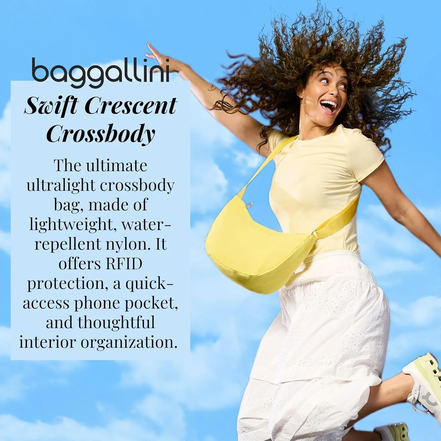 Baggallini Swift Crescent Crossbody Bag for Women - Lightweight 12"x8" Travel Purse Handbag