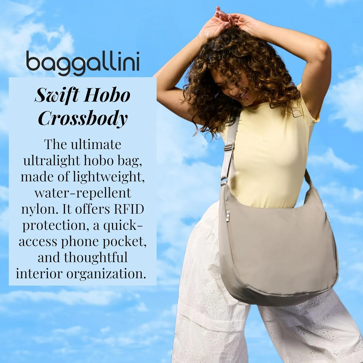Baggallini Swift Hobo Crossbody Bag for Women - Lightweight 15.7"x16" Travel Purse Handbag Hobo Bag