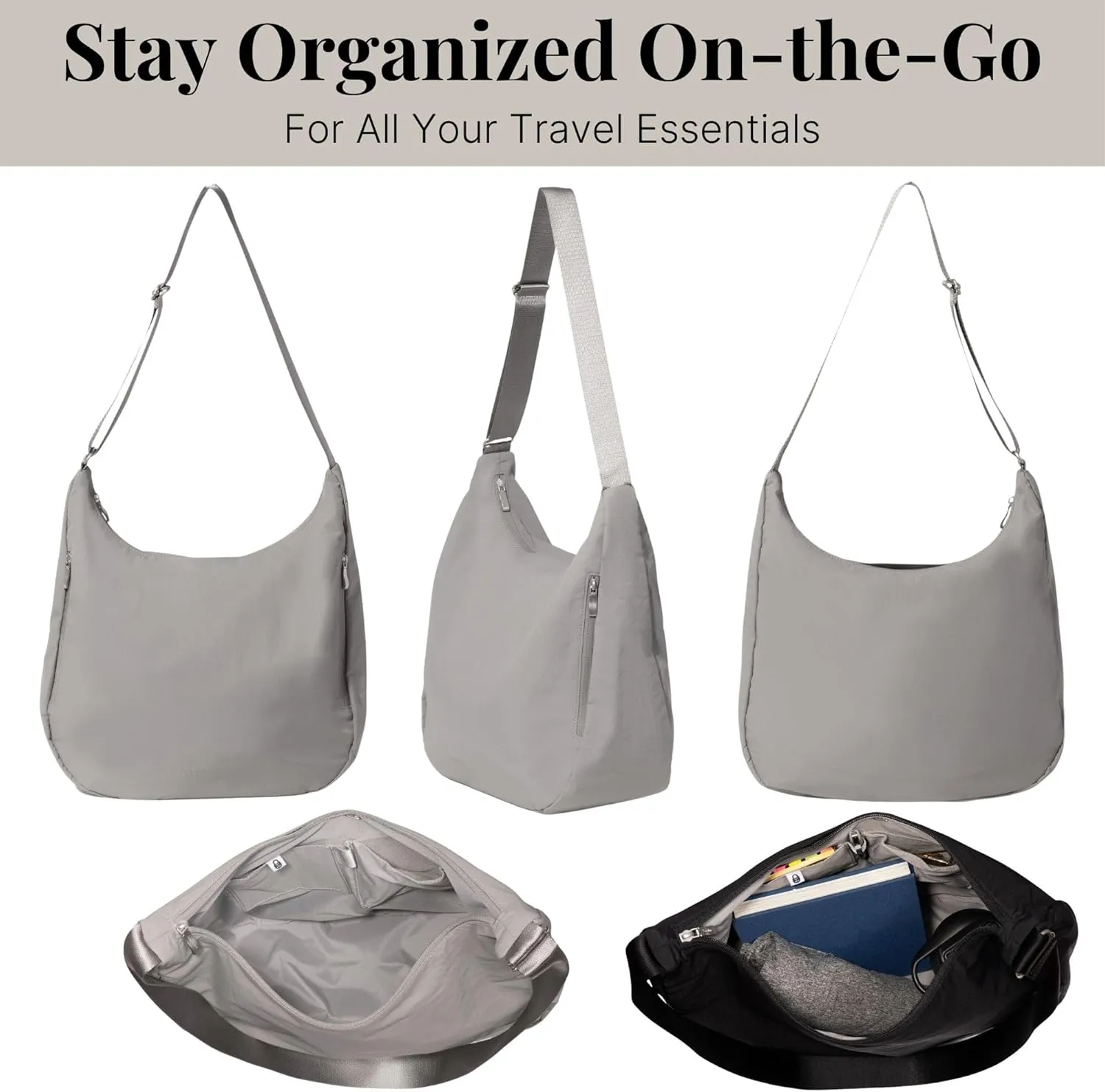 Baggallini Swift Hobo Crossbody Bag for Women - Lightweight 15.7"x16" Travel Purse Handbag Hobo Bag