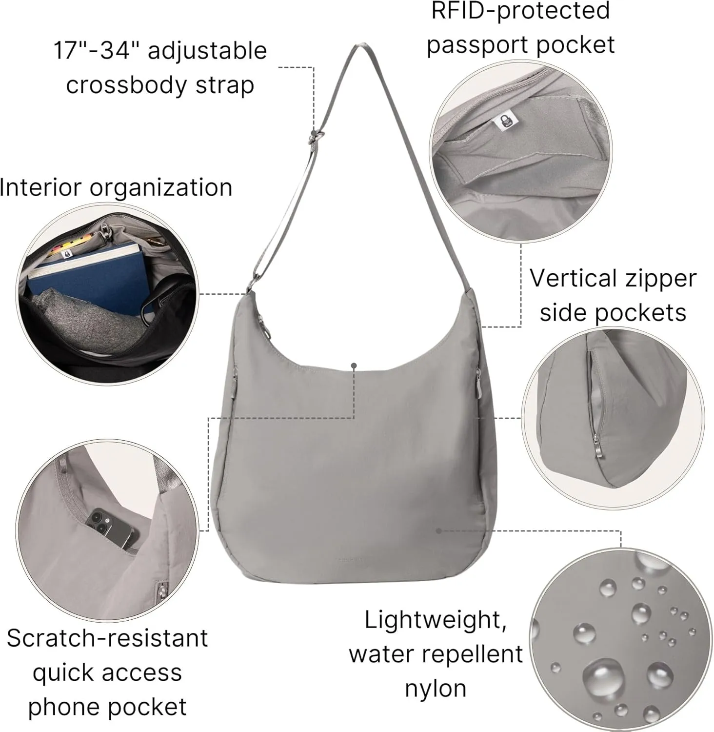 Baggallini Swift Hobo Crossbody Bag for Women - Lightweight 15.7"x16" Travel Purse Handbag Hobo Bag