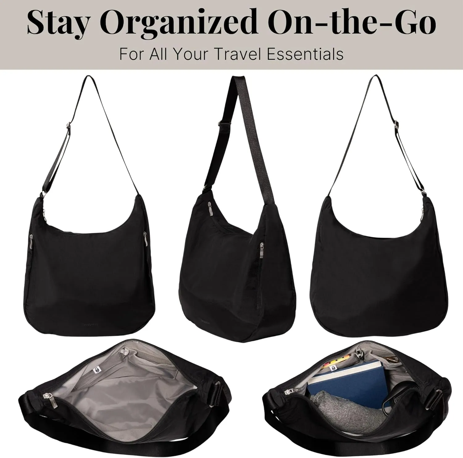 Baggallini Swift Hobo Crossbody Bag for Women - Lightweight 15.7"x16" Travel Purse Handbag Hobo Bag